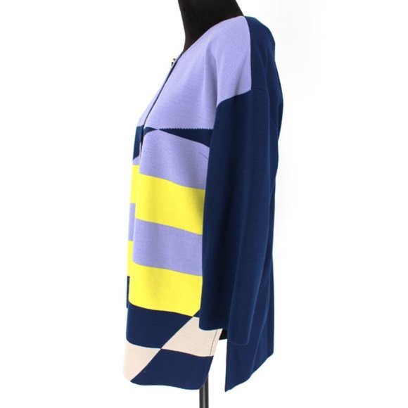 St. John Wool Blend Sweater Knit Color Block Stripe Cardigan Blazer Medium M - Picture 5 of 9